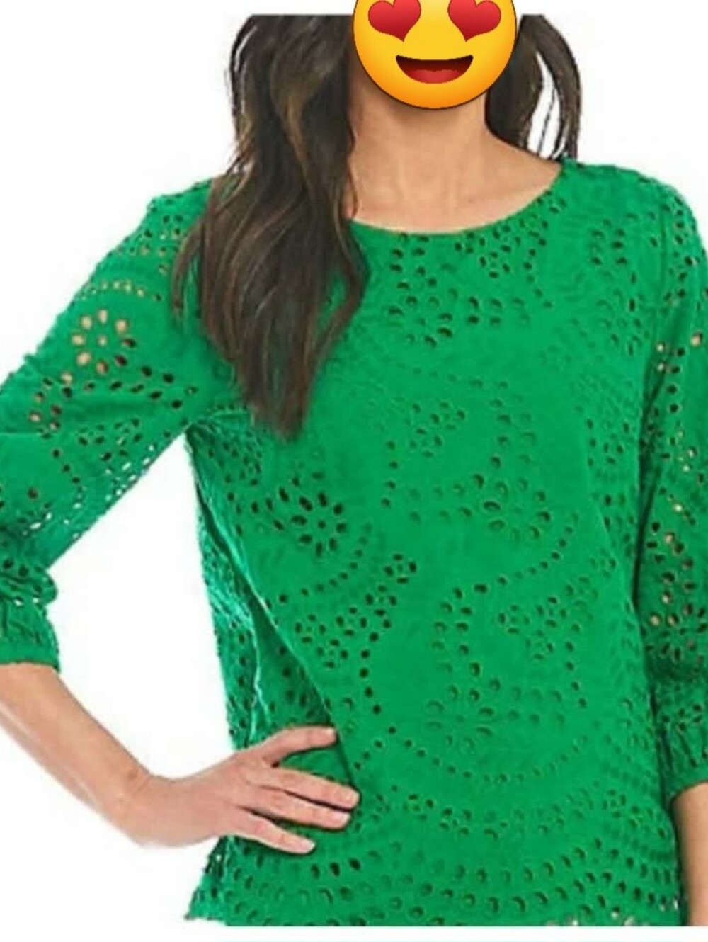 Ann Taylor Green Eyelet Crochet Long Sleeve Blouse